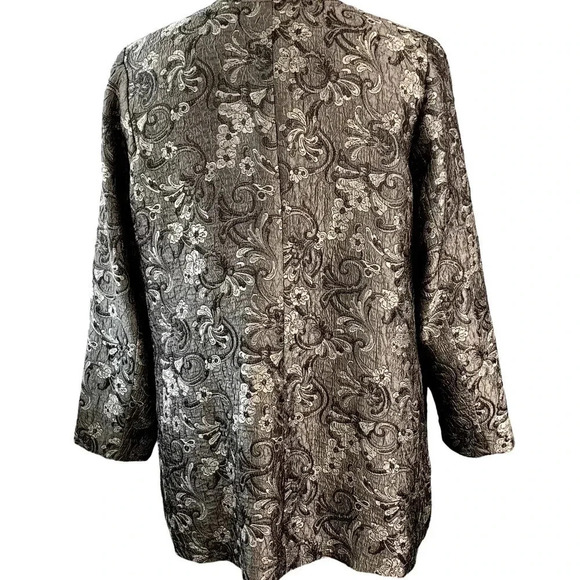 Soft By Avenue Floral Jacquard Blazer Jacket Women Size 14/16 Silver Gray Satin - Picture 4 of 16